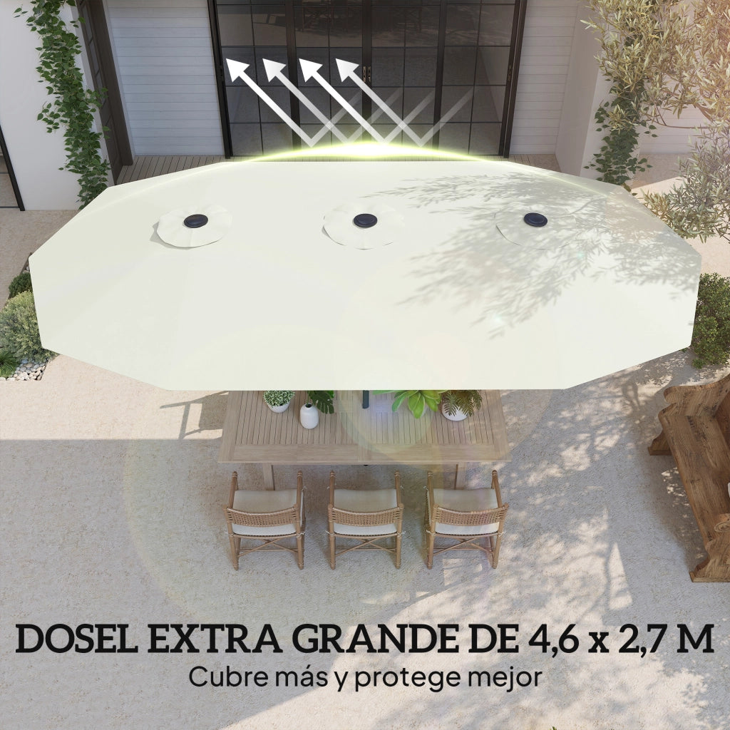 Ombrellone da Giardino 4.6x2.6 m ¨C zephmum ¨C Bianco Crema, Protezione UV50+, Manovella Manuale