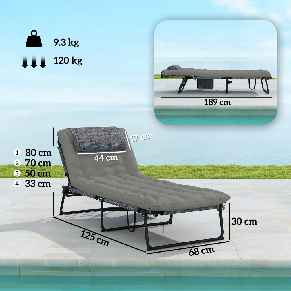 Lettino Pieghevole Reclinabile con Tasca ¨C Zephmum ¨C Nero Grigio 68x189x30
