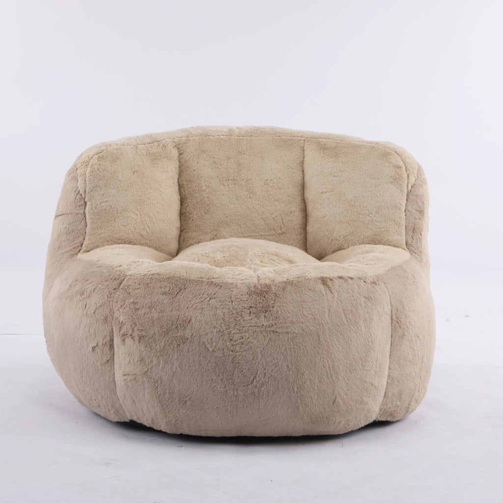 Pouf in pelliccia sintetica con imbottitura in schiuma sminuzzata e maniglia per soggiorno multicolore