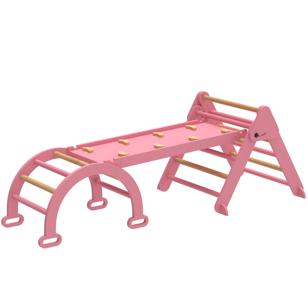 Casetta da gioco 7 in 1 con scala e scivolo ¨C zephmum ¨C Legno Naturale 140x80x80