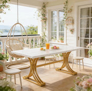 Tavolo da pranzo 160x80 cm effetto marmo bianco e oro