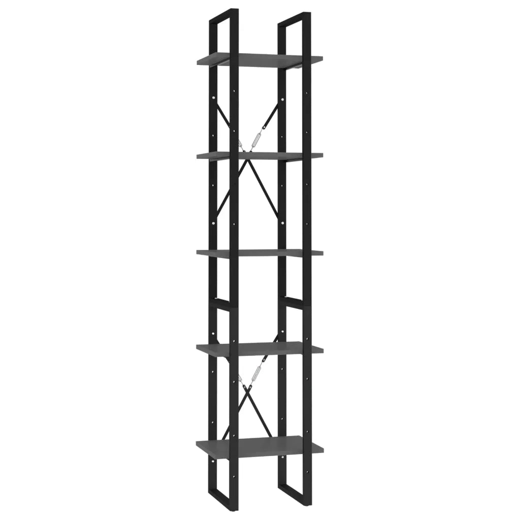 Libreria a 5 Ripiani-Scaffale per Libri-Mobile di Stoccaggio Grigia 40x30x175 cm in Legno Multistrato