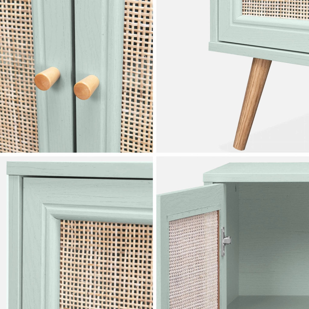 Credenza in cannage, 1 anta, 80cm, verde celadon