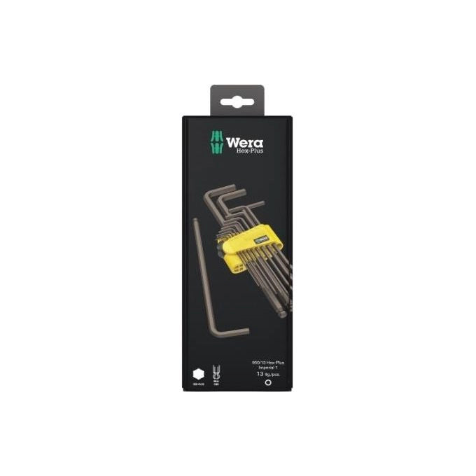 Wera 950-13 HEX-PLUS IMPERIAL 1 Set di chiavi a brugola in pollici con tecnologia Hex-Plus e finitura BlackLaser 13 pezzi colore Nero