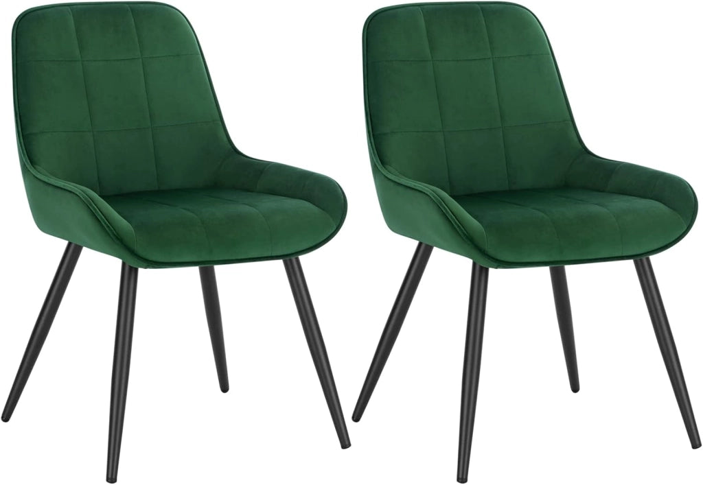 Set di 2 Sedie da Pranzo con Schienale Curvo, Sedie Ergonomiche in Velluto e Metallo, Poltroncina imbottita per Salotto, Ufficio, Camera da Letto, Verde scuro BH331dgn-2
