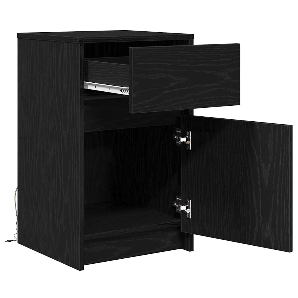 vidaXL Armadio da Letto LED con cassetto Rovere nero 38 x 34 x 61 cm