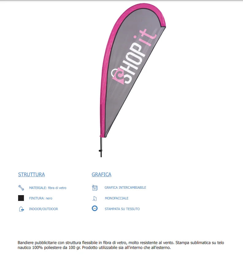 Bandiera a goccia con stampa varie misure - 200 cm