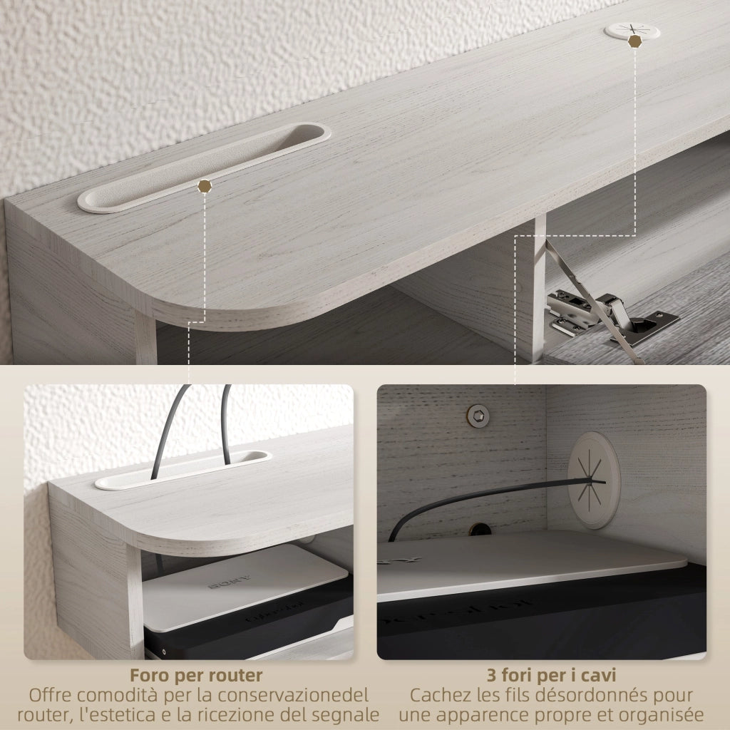 Mobile TV Sospeso 2 Ripiani e 1 Vano Chiuso a Ribalta 120x26x16 cm Bianco e Grigio