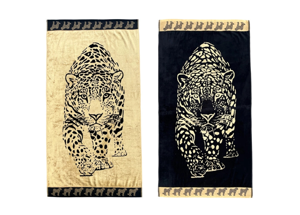 Telo Mare Jacquard Spugna Asciugamano Spiaggia Disegno Pantera - Telo Mare - Oro