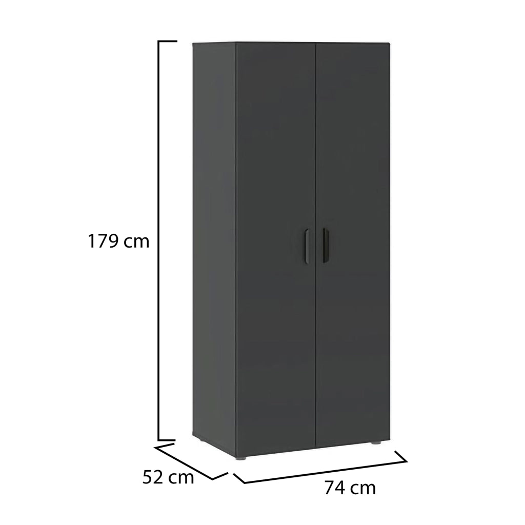 Armadio Camera da Letto Malvito, Guardaroba 2 Ante un Ripiano, 74x179h cm Nero Antracite
