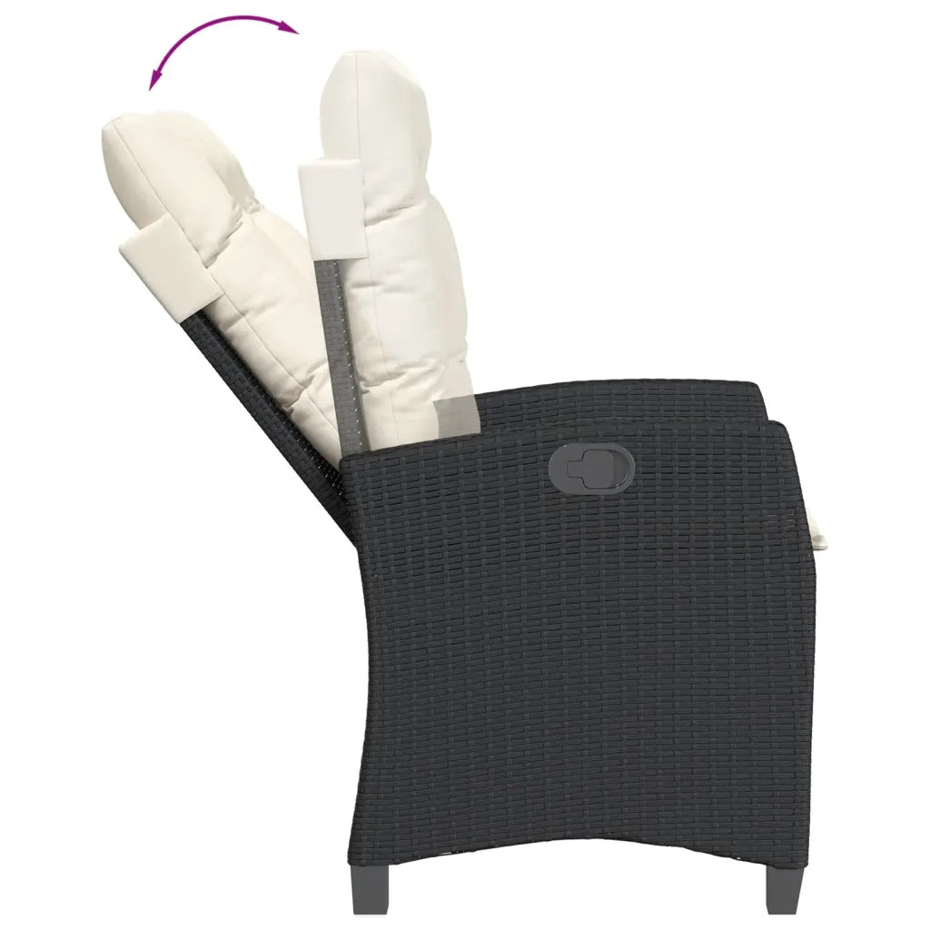 Set da Pranzo da Giardino 3 pz con Cuscini Nero in Polyrattan