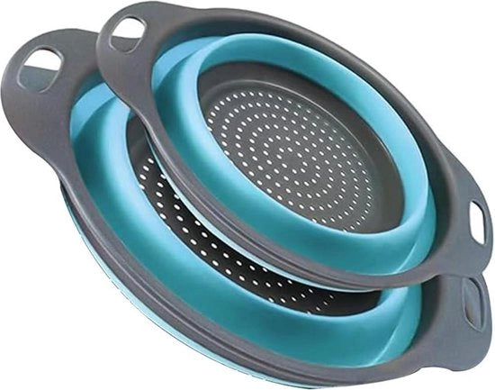 Impasto per pasta, frutta e verdure, set di due pezzi, inclusi un set di setole in silicone pieghevoli e un contenitore per la raccolta dei residui, blu.