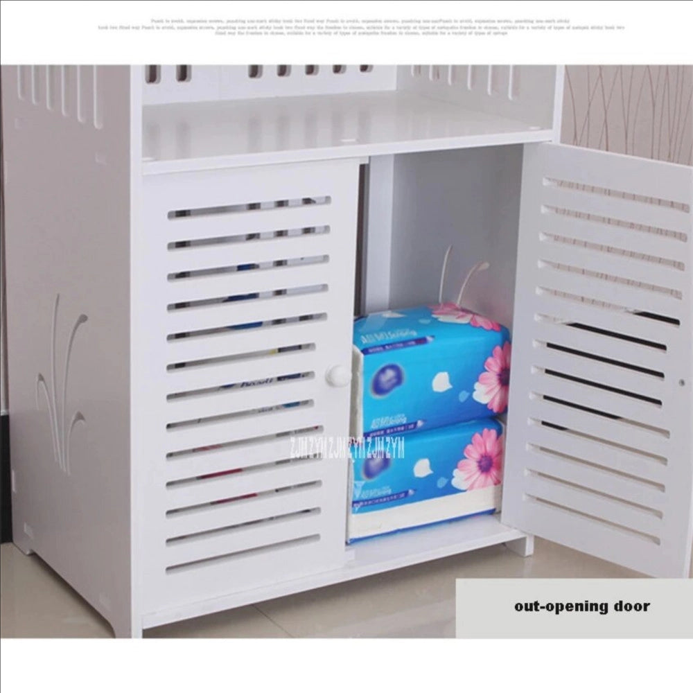 Trade Shop - Armadietto In Legno Bianco Lucido Mdf Con Due Ante 3 Mensole Ripini 120x32x27cm -