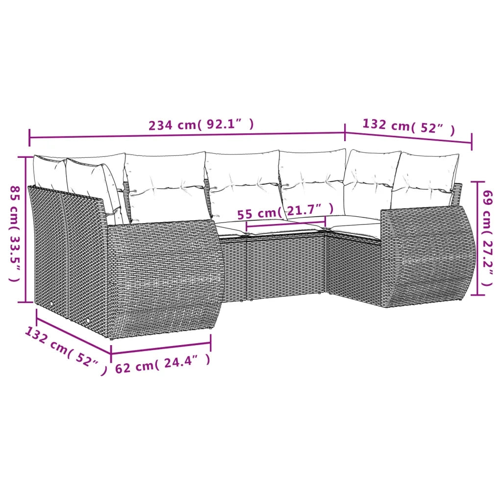 Set Divano da Giardino 6 pz con Cuscini Nero in Polyrattan 3221775
