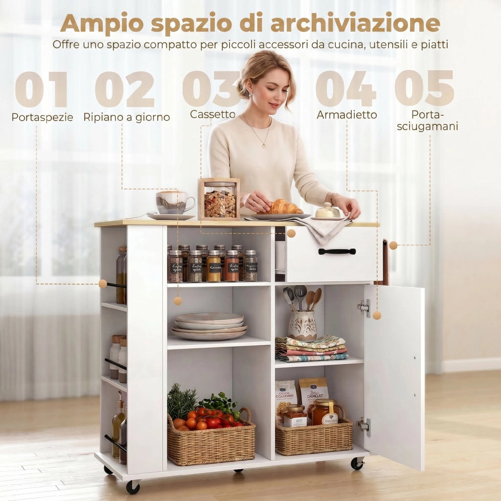 Armadio Cucina con Cassetti e Ripiano Regolabile ¨C zephmum ¨C Bianco