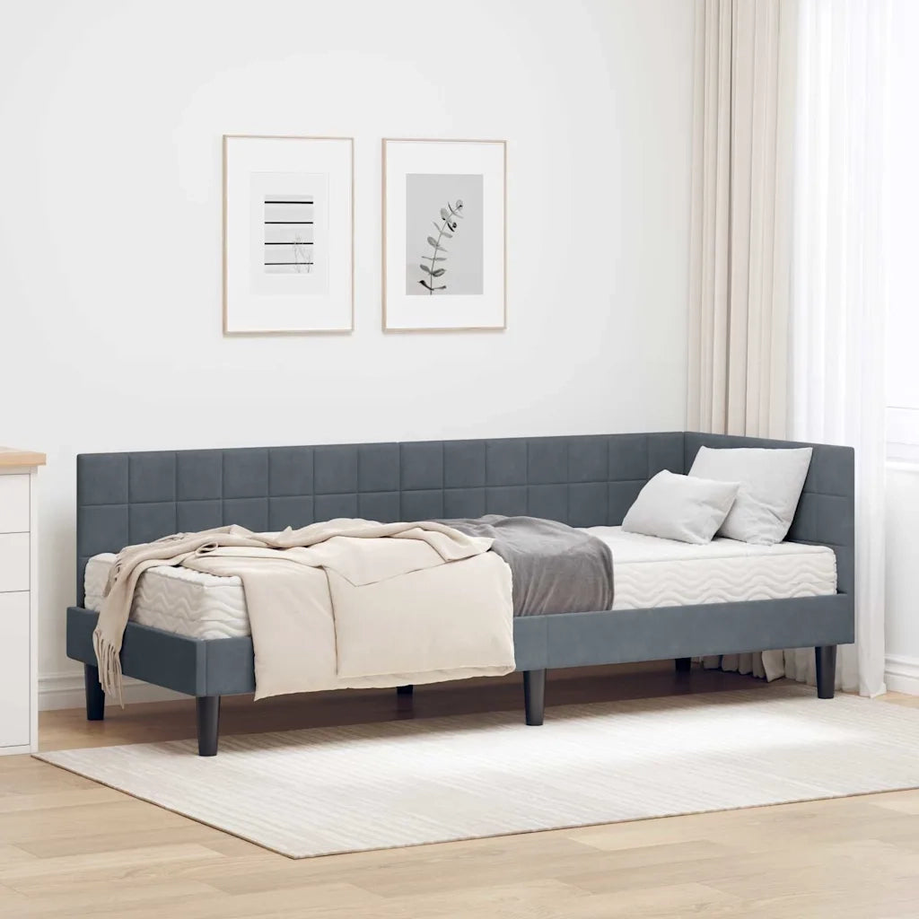 Letto singolo | Letto per adulti | Struttura Letto Angolare con Materasso 2 pcs Grigio Velluto