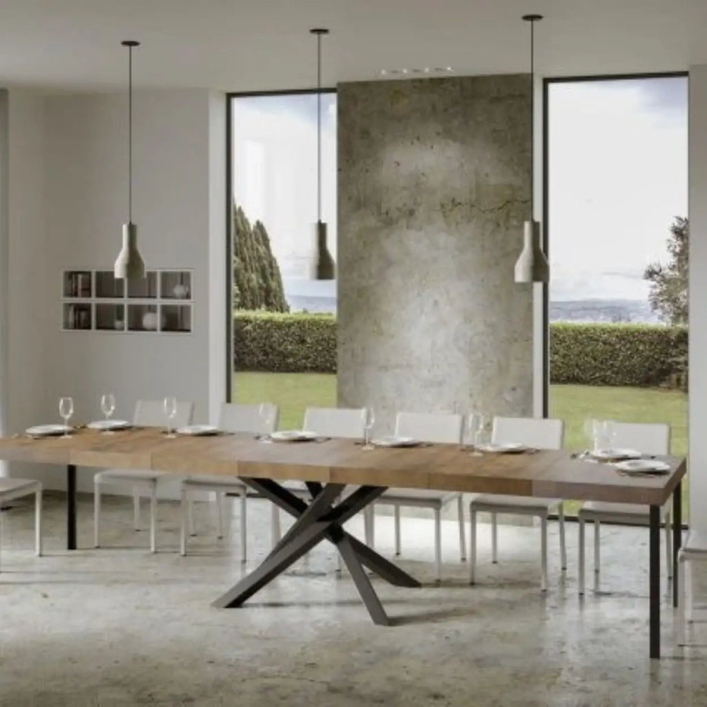 Tavolo allungabile 180/440x90 cm Volantis Premium colore noce gambe antracite