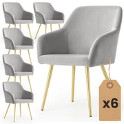Set di 6 Sedie in velluto liscio ESTELLE Grigio gambe oro
