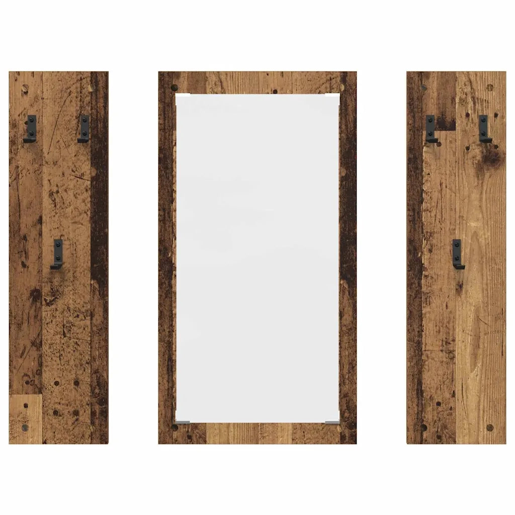 vidaXL Appendiabiti a muro con specchio Legno vecchio 96 x 1.5 x 90 cm
