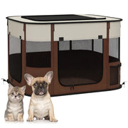 Box per Animali con 6 Finestre e 3 Porte ¨C zephmum ¨C Marrone, Poliestere e Acciaio, 74x60x45 cm