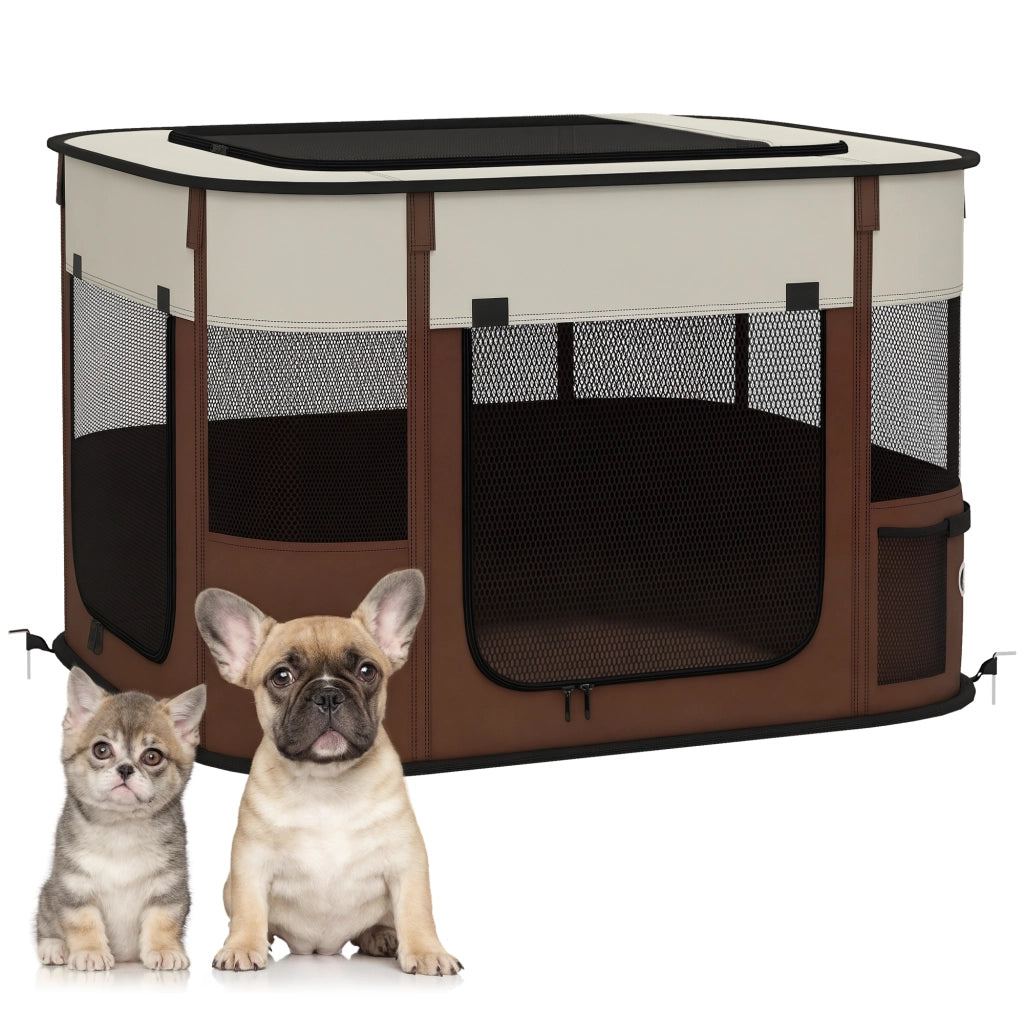 Box per Animali con 6 Finestre e 3 Porte ¨C zephmum ¨C Marrone, Poliestere e Acciaio, 74x60x45 cm