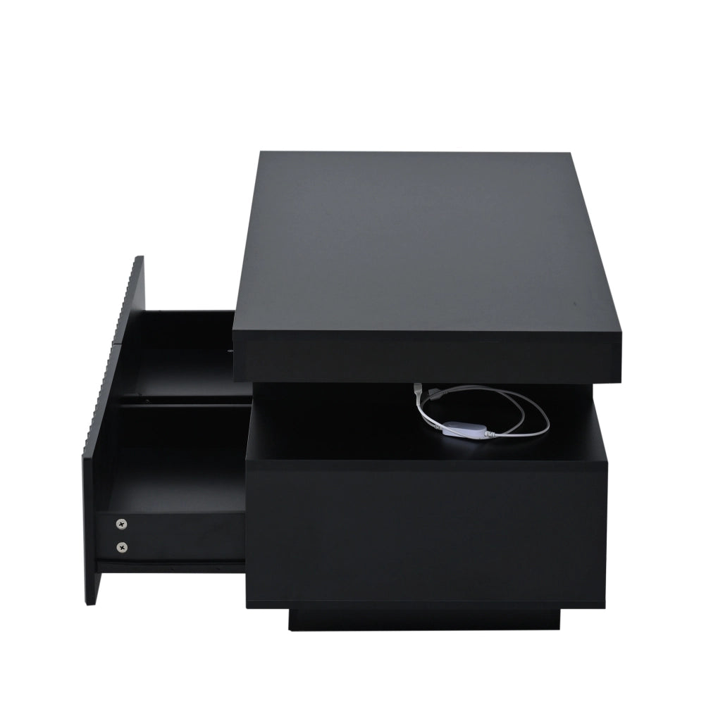 Tavolino da salotto 100x50x45 cm con due cassetti; luce LED; in pannello truciolare; nero