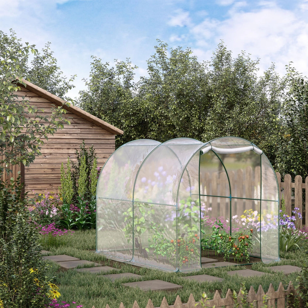 Serra Tunnel da giardino, Serra da Balcone per Piante e Orto con Copertura in PVC, Porta Avvolgibile e Telaio in Acciaio, 2x2.5x2m