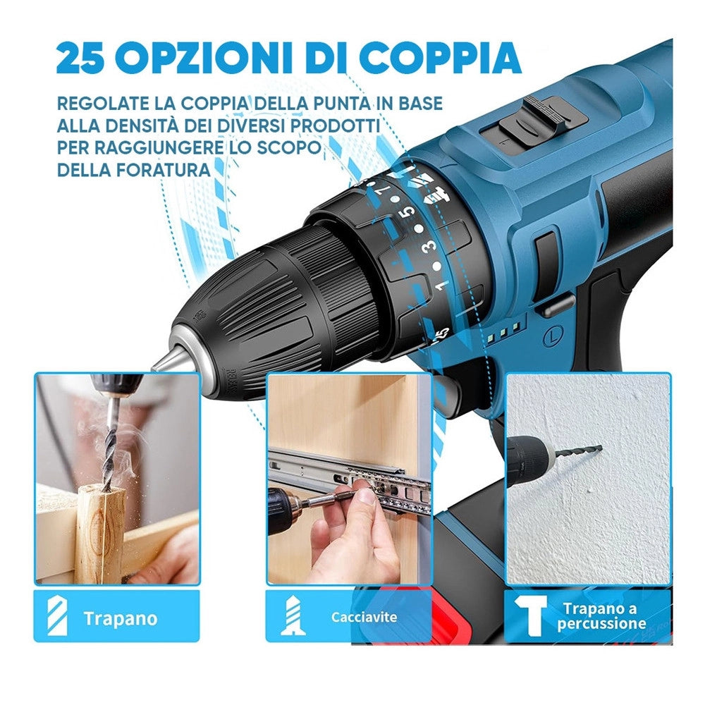 Trade Shop - Kit Da 100 Pezzi Completo Di Attrezzi Con Trapano Avvitatore A Batteria Valigietta -