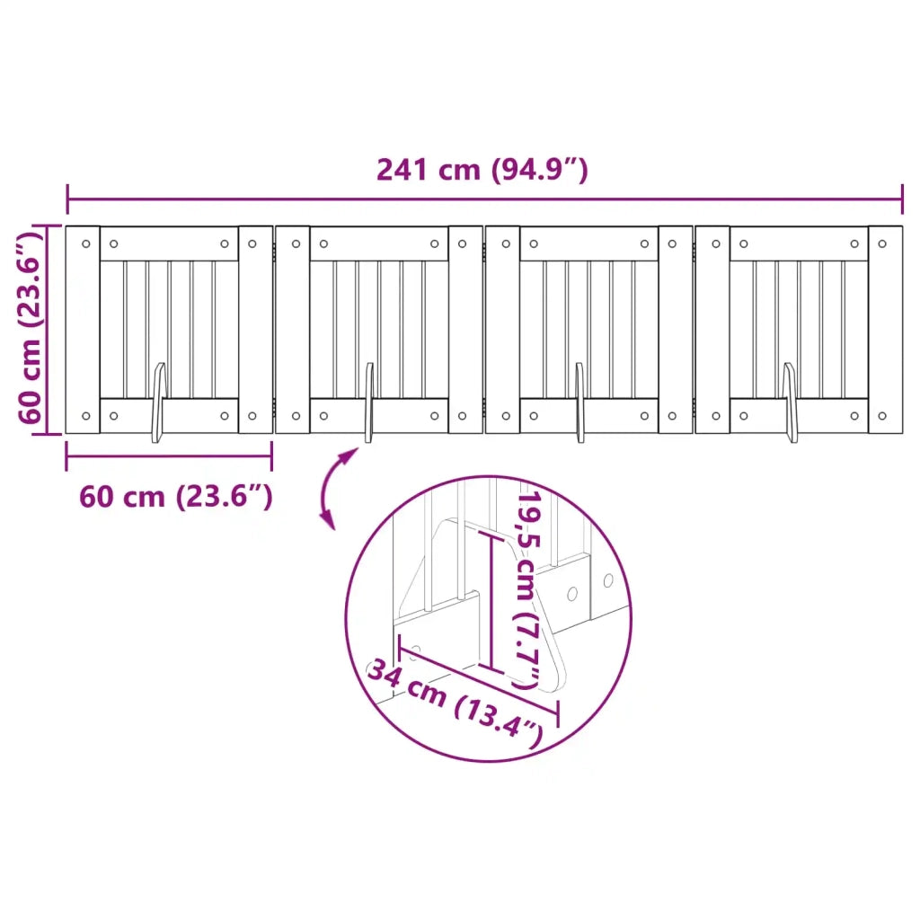 Cancello per cani pieghevole con supporti 4 pz 241 cm 892156