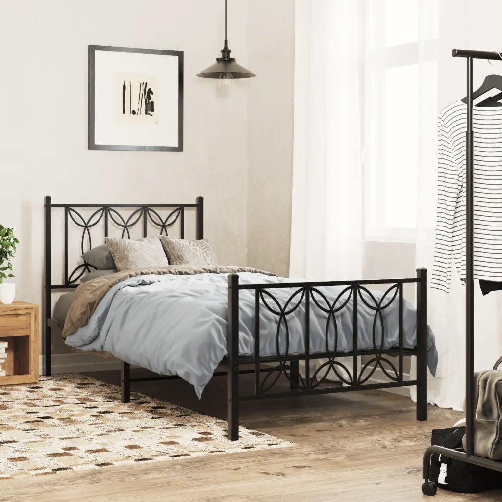 Giroletto con Testiera e Pediera-Struttura Letto Metallo Nero 75x190 cm 298976
