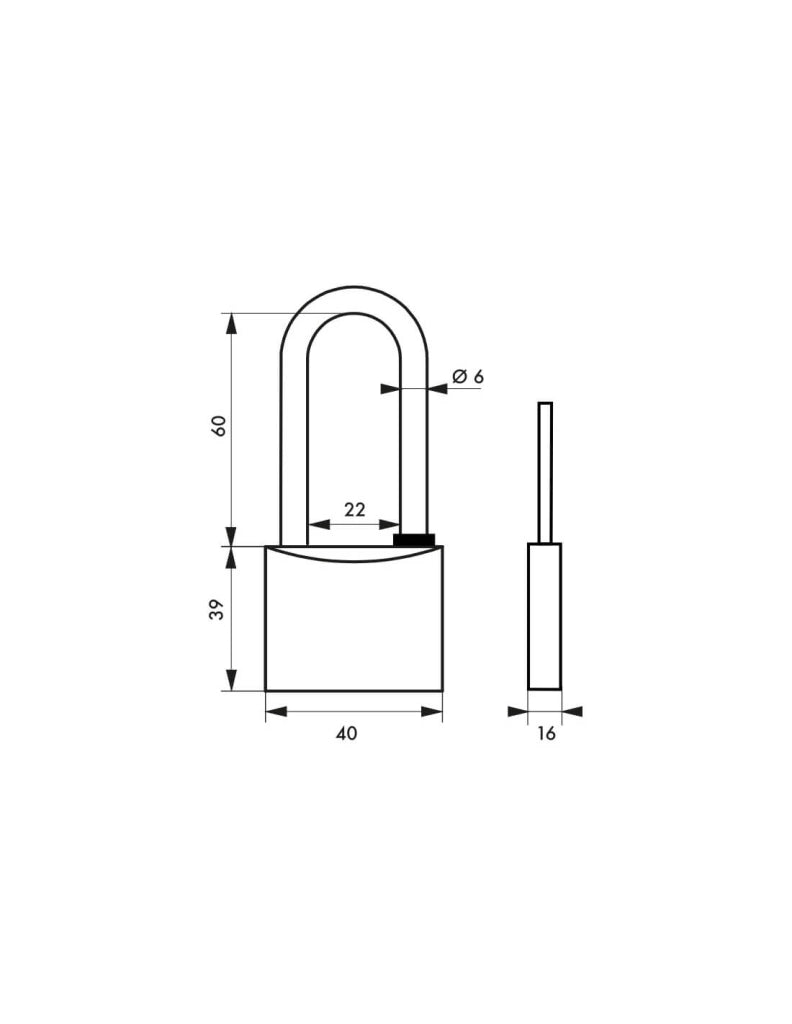 Lucchetto MACH 3 40 mm con arco semialto in acciaio inox, 3 chiavi – THIRARD