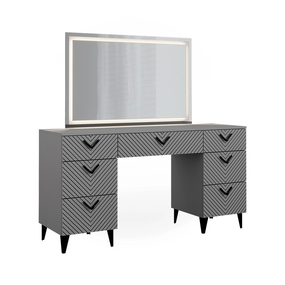 Vicco Tavolo da toeletta Grigio 150 cm con specchio a LED