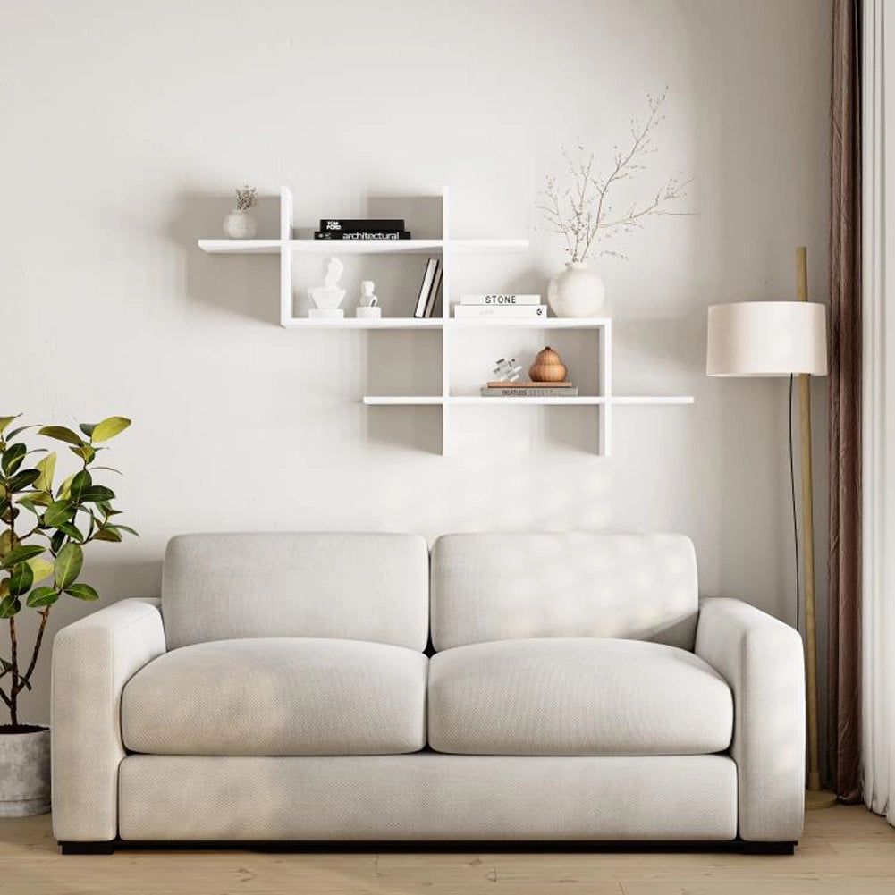 Mensola Libreria 3 Ripiani Geometrica in Legno Salvaspazio 150x82x22 cm Bianco