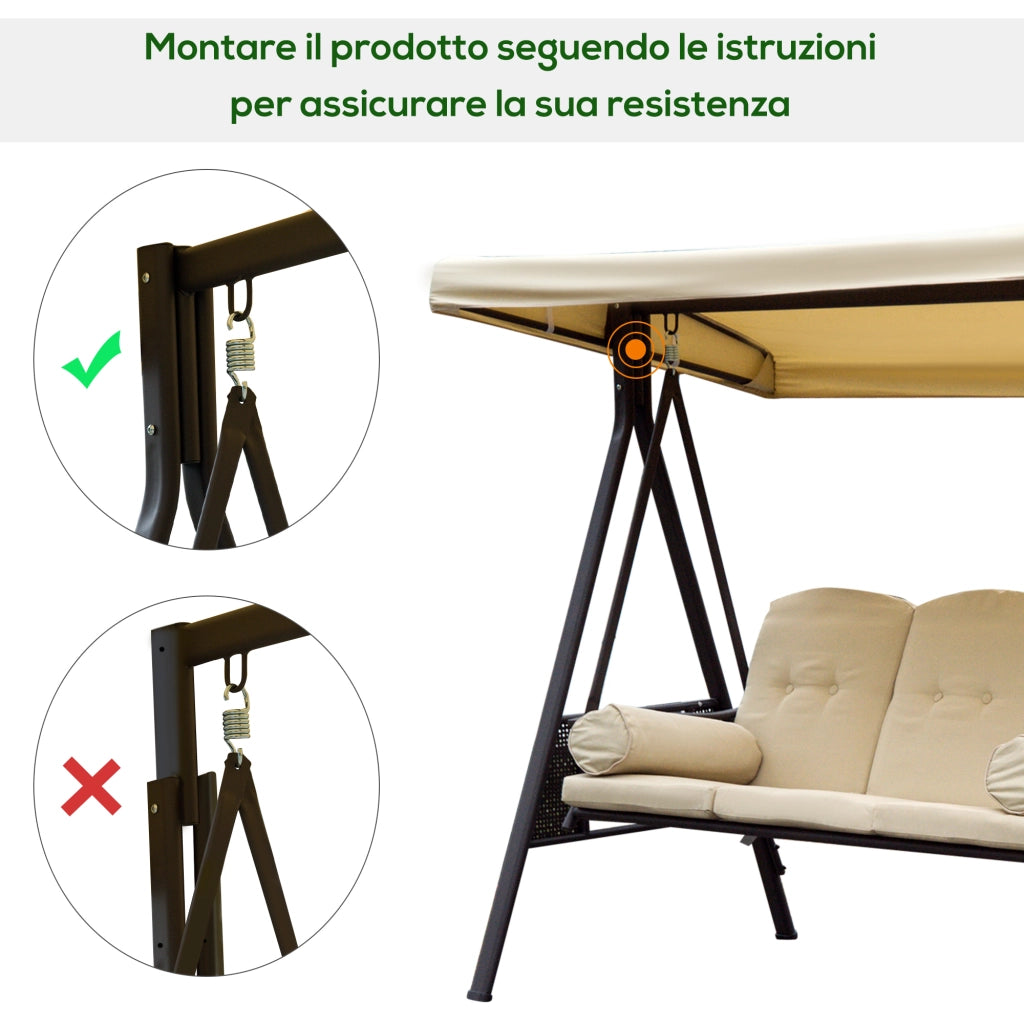 Dondolo da Giardino 3 Posti ¨C zephmum ¨C Metallo, Beige, 208x121x172 cm