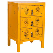 Mesita de madera con 3 cajones amarillo 45x36x70