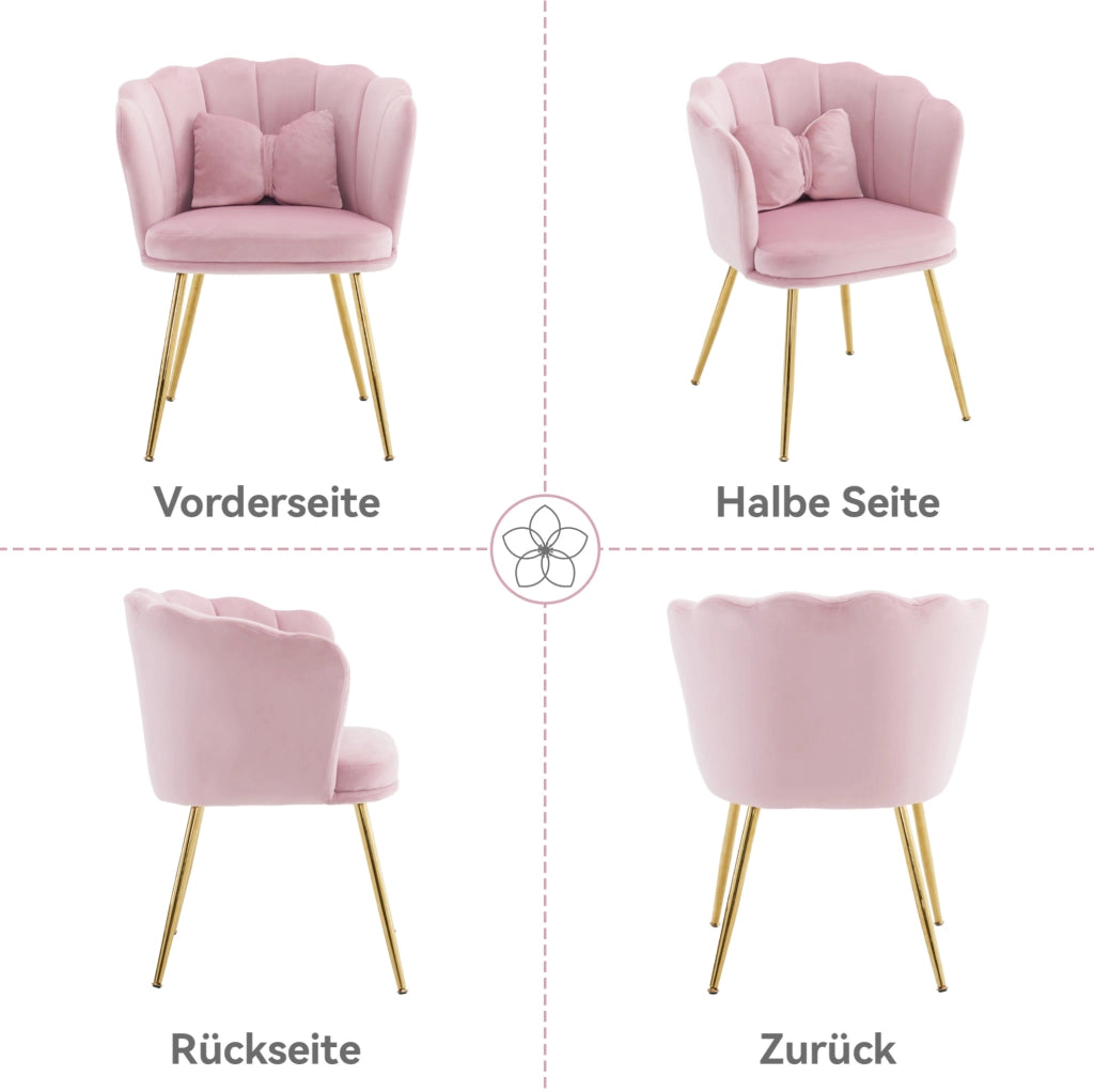 Poltrona imbottita rosa in velluto con schienale a petalo
