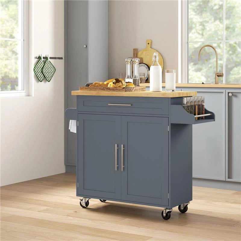 CARRELLO DA CUCINA IN LEGNO CON CASSETTO PORTASPEZIE E ARMADIETTO 109X40X89 CM GRIGIO E COLOR LEGNO