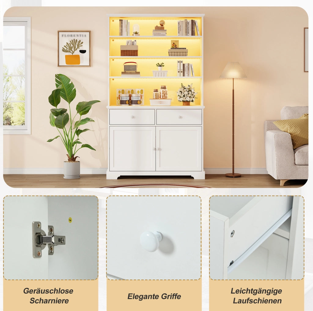 Vetrina con LED e 2 cassetti 100 x 38 x 170 cm in truciolare bianco