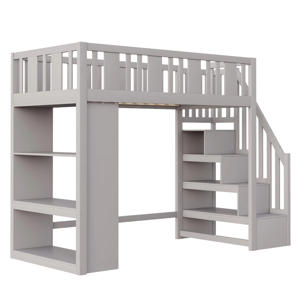 Letto a castello grigio in legno con funzione contenitiva 90x200 cm