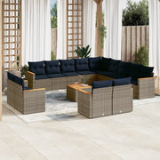 Set Divani da Giardino 14 pz con Cuscini Grigio in Polyrattan 3226537