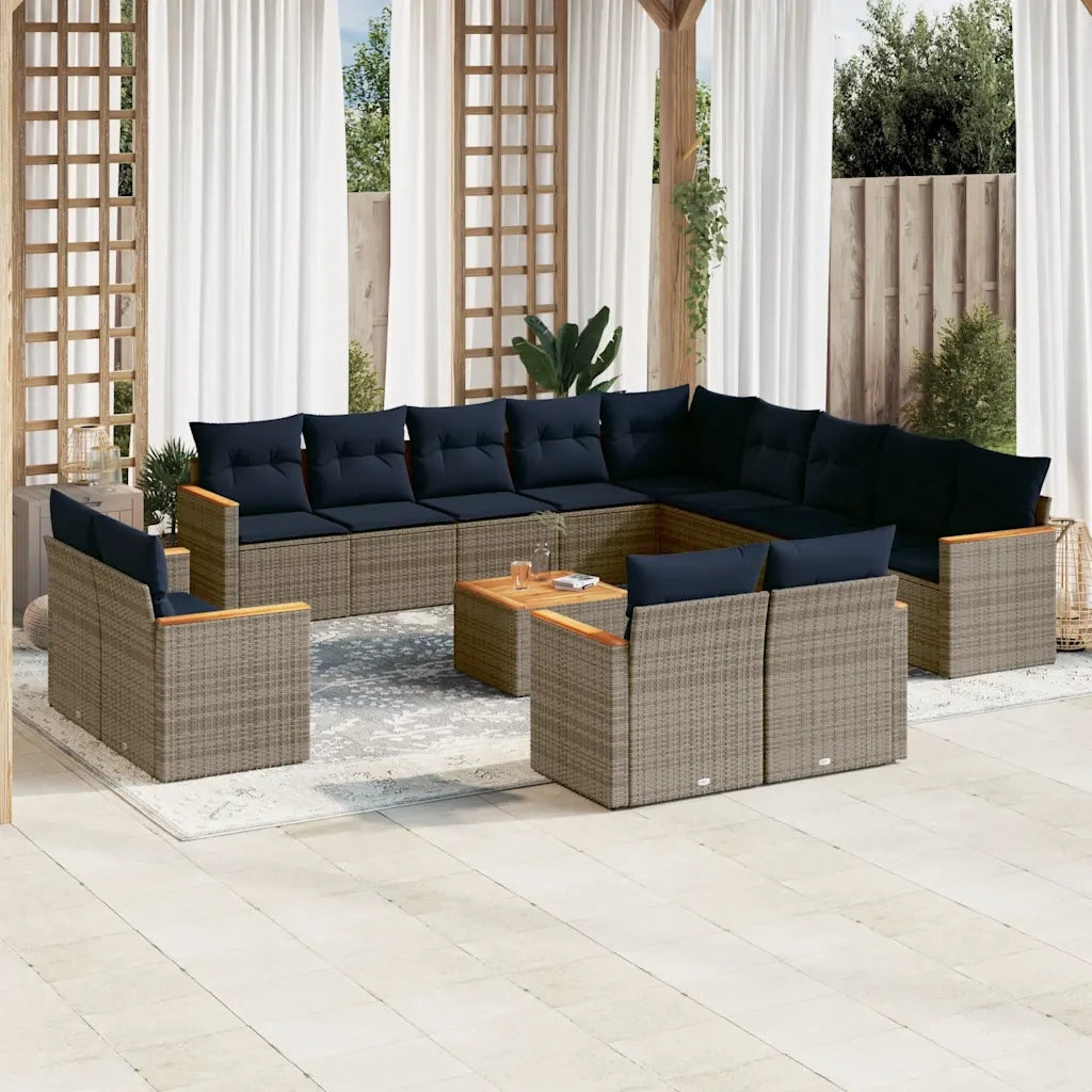 Set Divani da Giardino 14 pz con Cuscini Grigio in Polyrattan 3226537