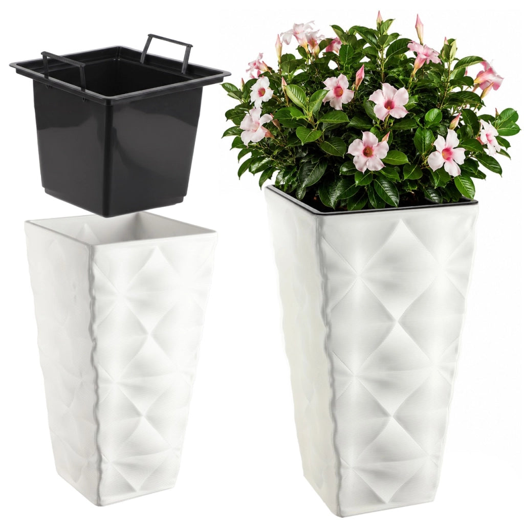 Vaso da giardino KADAX con inserto per fiori, grande, alto, per terrazza, 56 cm, bianco