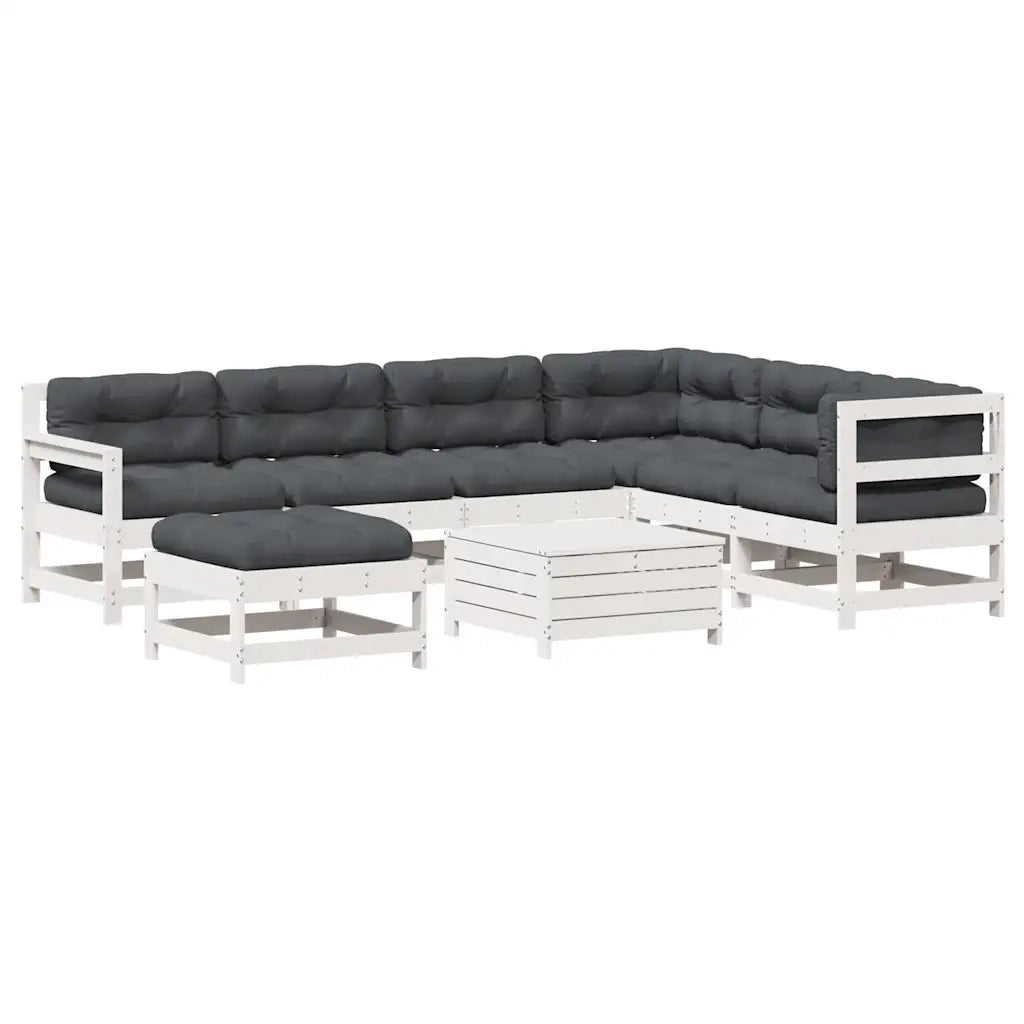 Set Salotto Giardino 8pz con Cuscini Bianco Legno Massello Pino 3250609