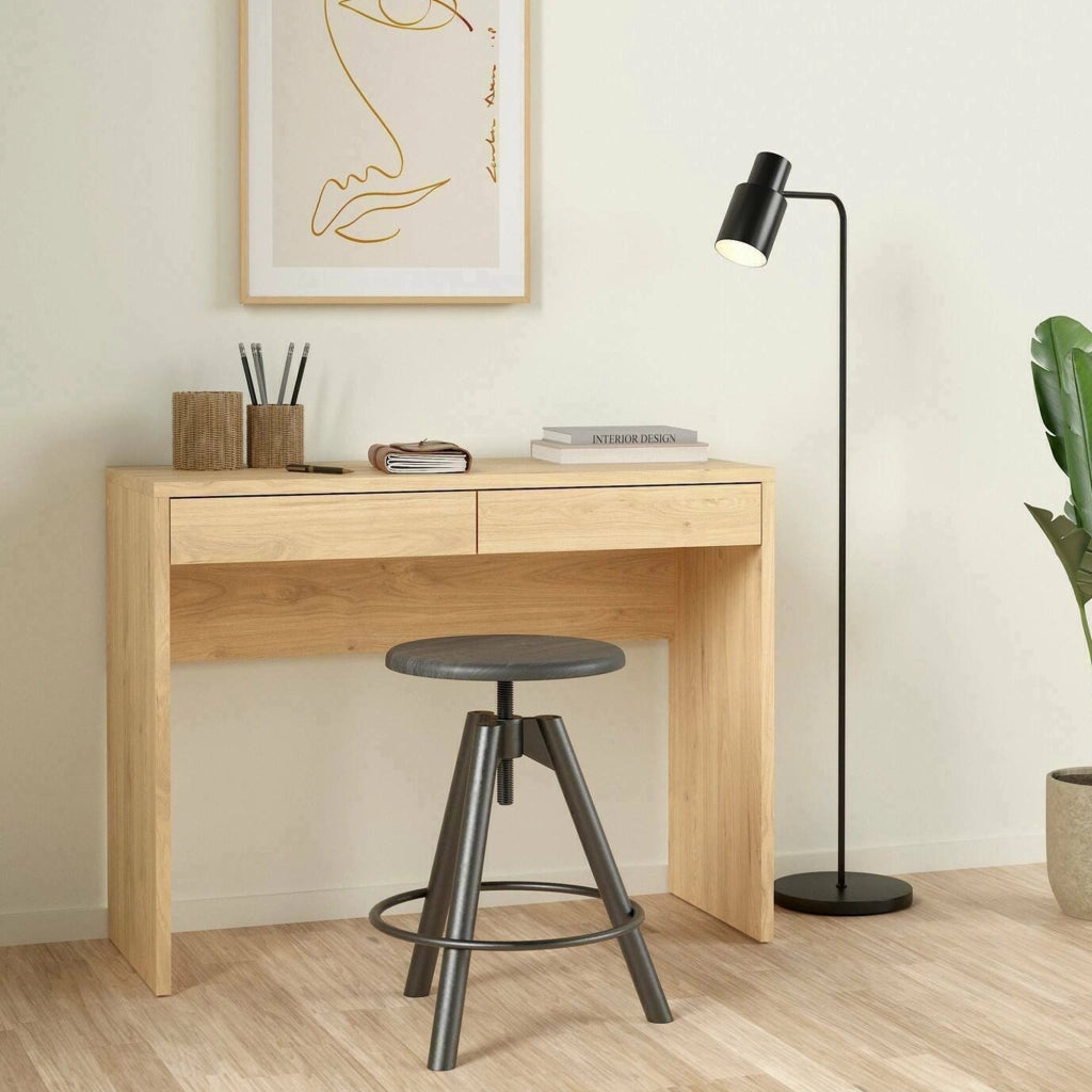 Scrivania Acero, Scrittoio multiuso, Tavolo per ufficio porta PC, Piano di lavoro, 100x40 h77 cm, Rovere
