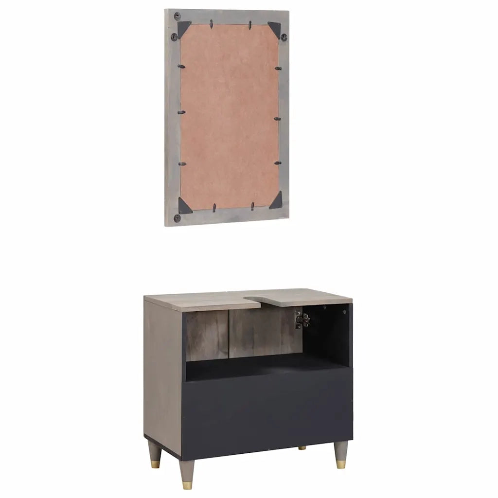 Set di Armadi da Bagno 2 pcs Grigio Legno di mango massello