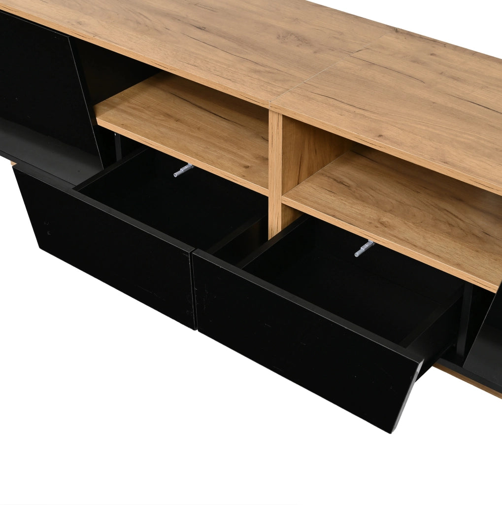 Mobile TV 180x40x46 cm con LED; 2 cassetti e 2 armadietti in truciolare nero e naturale