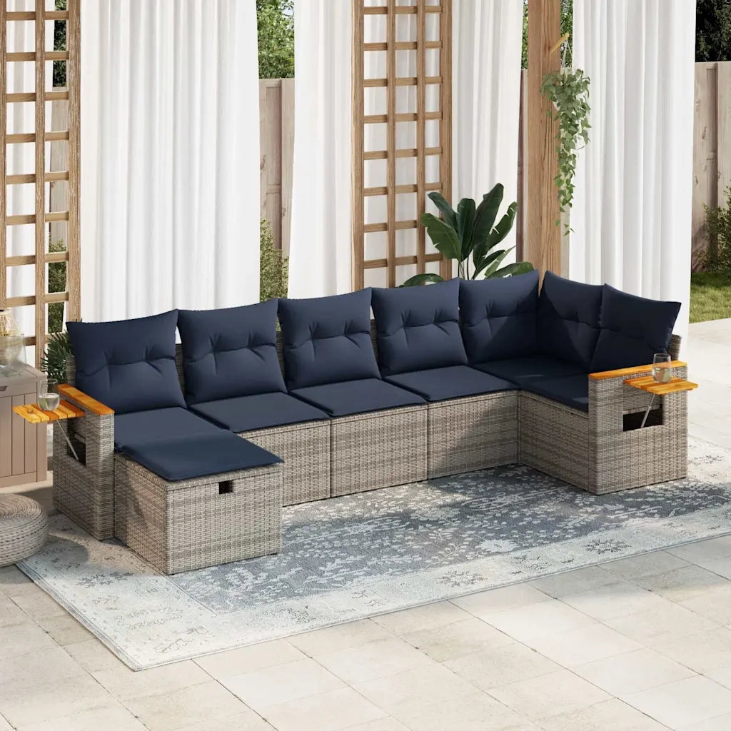 Set Divani da Giardino 7 pz con Cuscini Grigio in Polyrattan 3325988