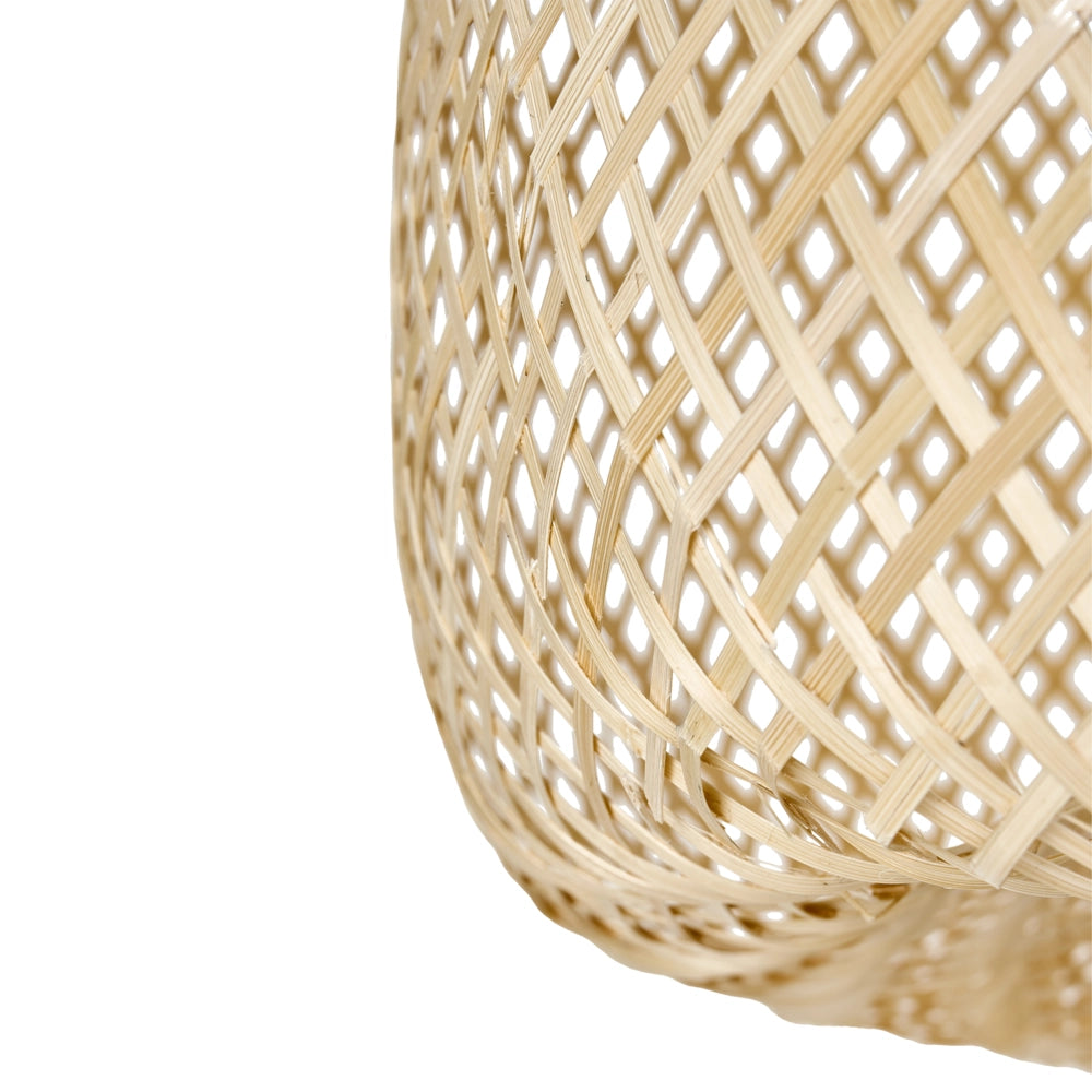 Lampada a sospensione con paralume in bambù naturale Forma irregolare moderna intrecciata Illuminazione del soggiorno e della sala da pranzo