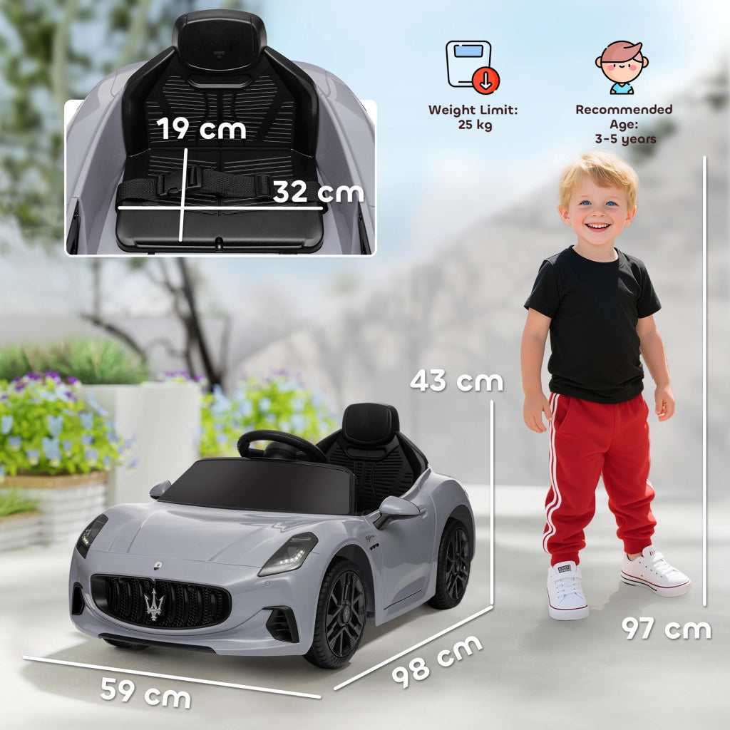 Macchina per Bambini 12V Maserati Gran Turismo Folgore con Telecomando, Et¨¤ 3-5 Anni, Grigio