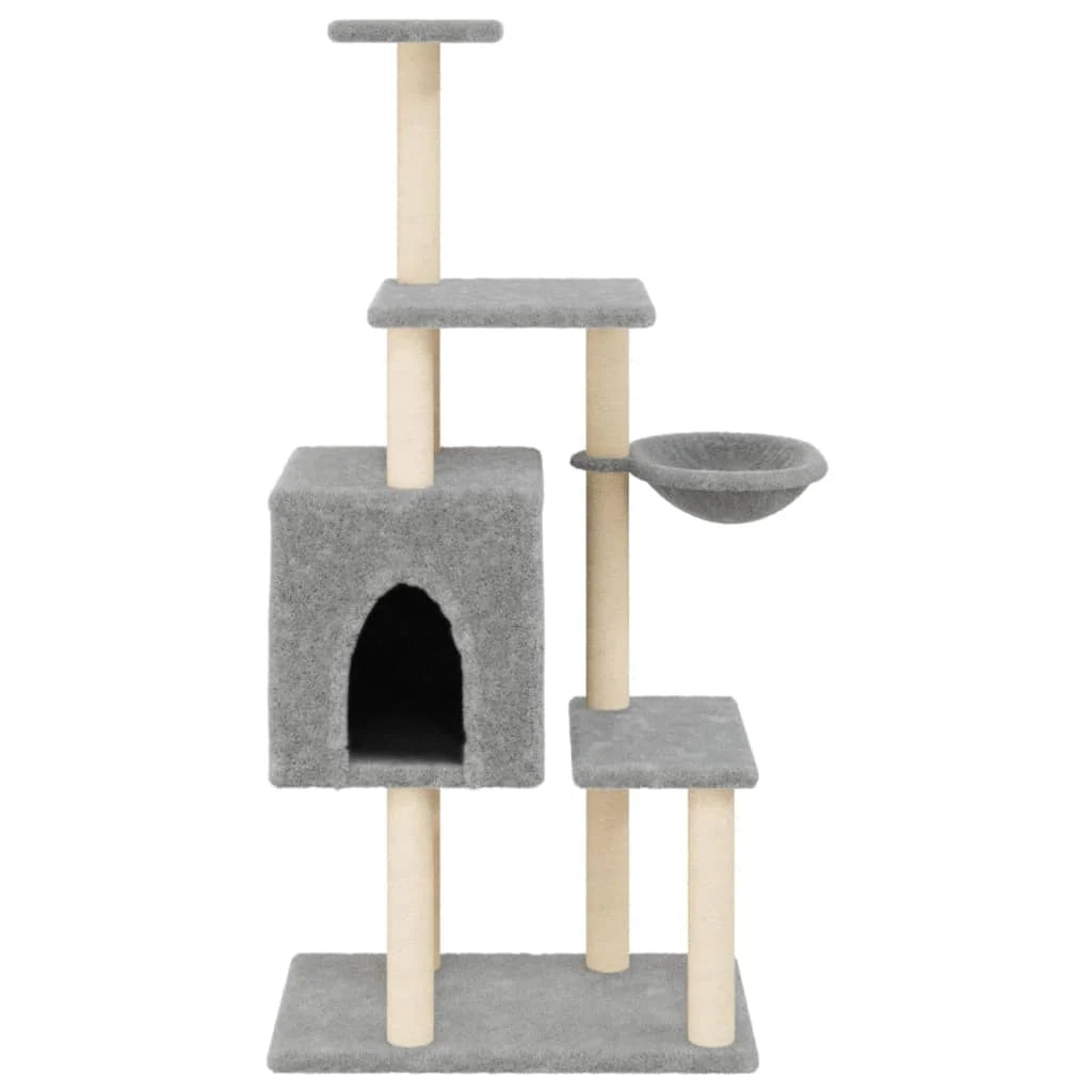 Tiragraffi per gatti Mobili per arrampicata su torre Tiragraffi piattaforma da arrampicata con tiragraffi in sisal leggero 131 cm grigio 02_0022560